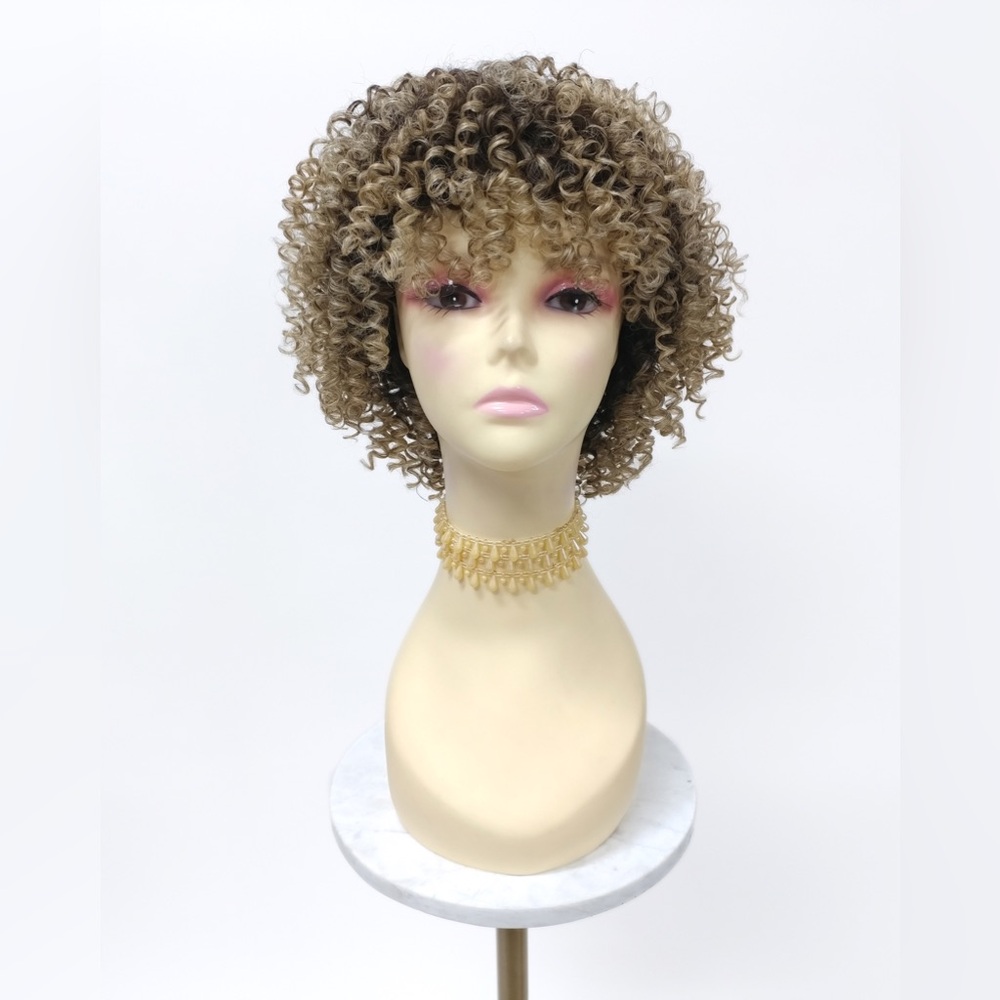 Blonde with Dark Roots Short Curly Tight Corkscrew Curls Wig